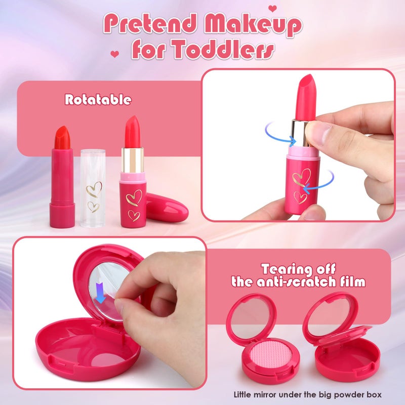 Woumserta Girl Gifts Basic Pretend Makeup for Little Girls  Play Makeup for Kids 3-5  Fake Makeup Set Toys for 3 4 5 6 7 Year Old Girls  Toddler Makeup Kit with Fake Make up Toys Birthday Gifts - Image 4